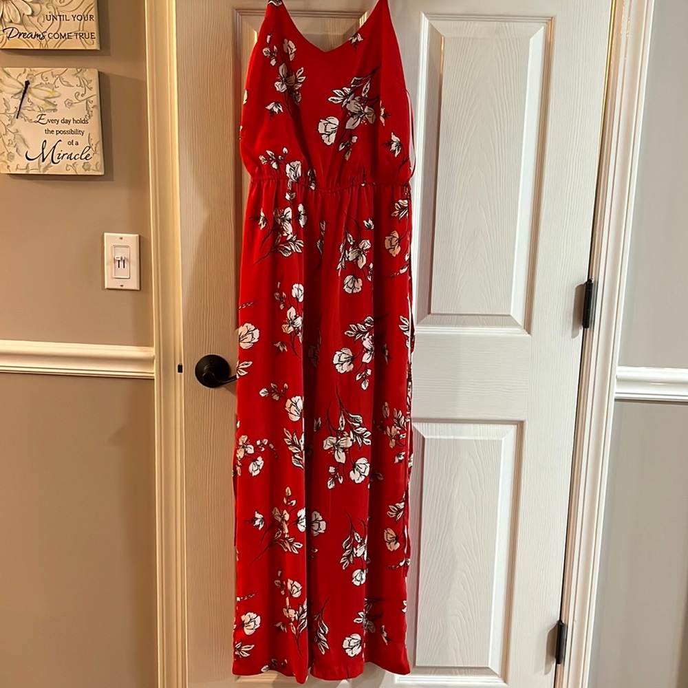 Red floral romper